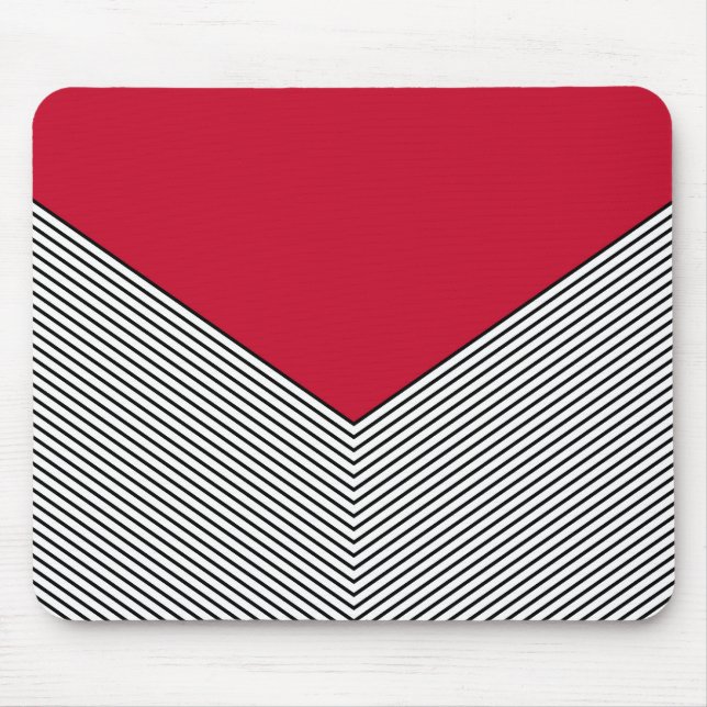 Svart och vit chevron-design och röd triangel musmatta (Framsidan)
