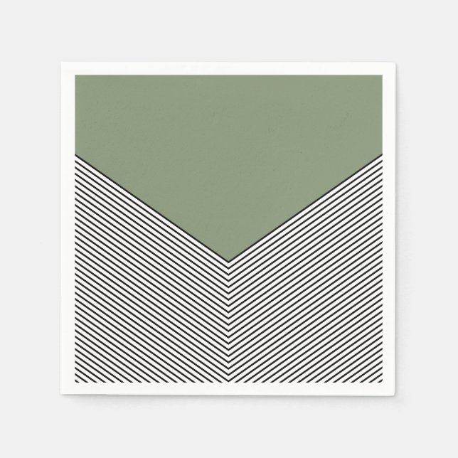 Svart och vit chevron-design och triangel för grön pappersservett (Framsidan)