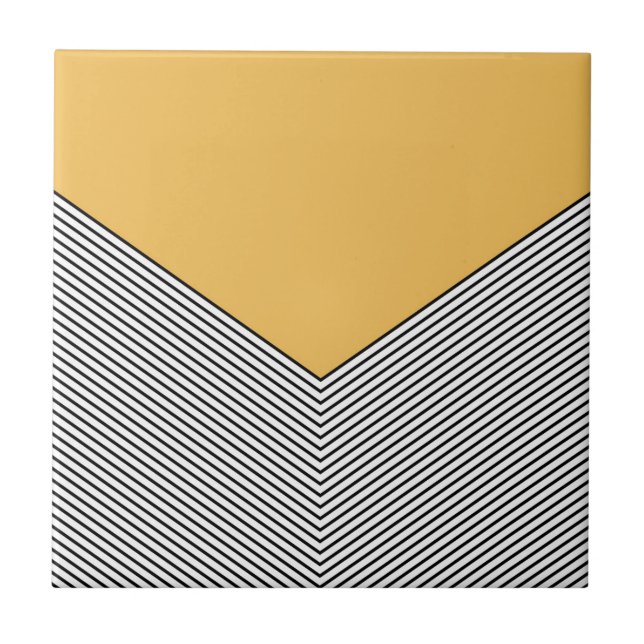 Svart och vit chevron-design och triangel för gult kakelplatta (Framsidan)