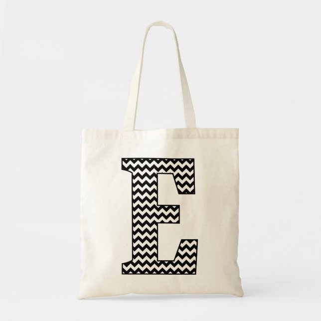 Svart och vit Chevron "E" Monogram Tote Bag Tygkasse (Framsidan)