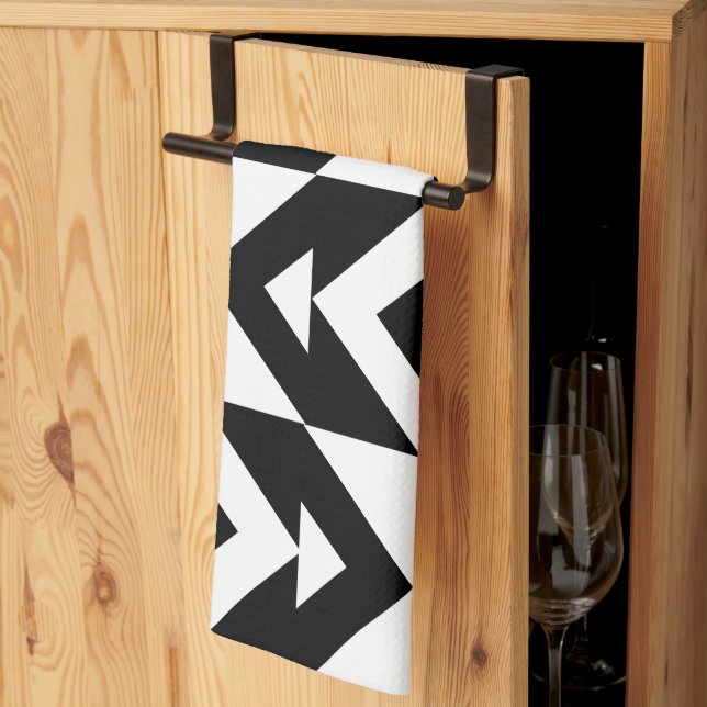 Svart och vit Chevron Geometrisk  Kökshandduk (Thirds Fold)