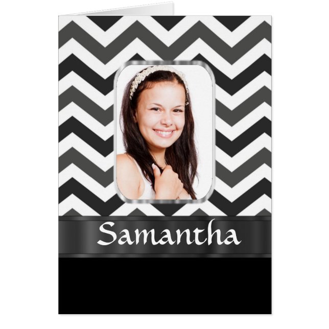 Svart och vit chevron hälsningskort (Framsidan)