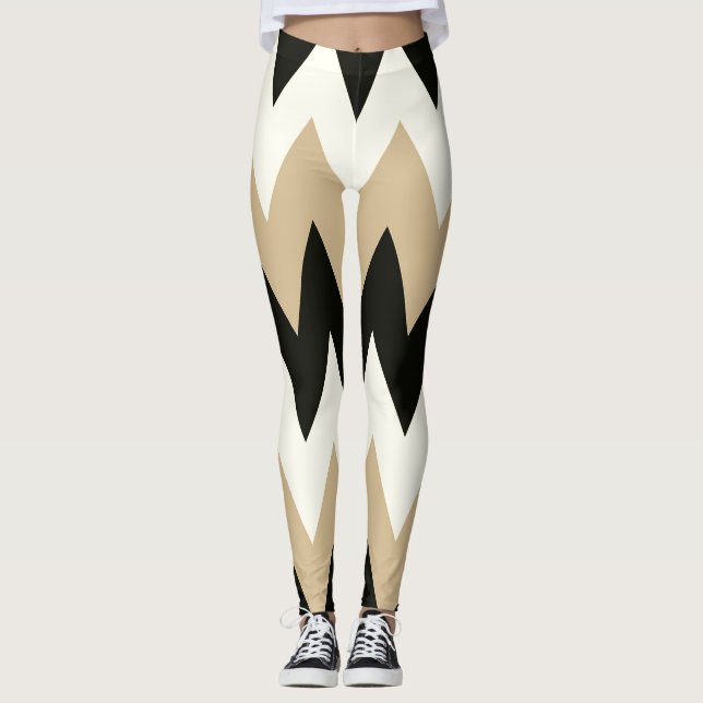 Svart och vit Chevron Leggings (Framsida)