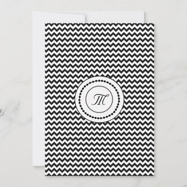 Svart och vit Chevron-monogram bröllop Inbjudningar (Framsida)