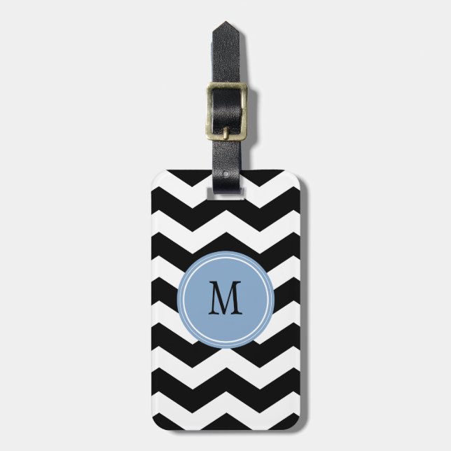 Svart och vit Chevron Monogram Luggage Tag Bagagebricka (Vertikal Framsida)