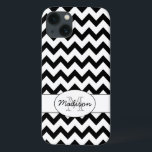 Svart och vit Chevron Monogram med enkel Elegant<br><div class="desc">Trendig Black Retro Zig zag mönster med anpassadets bakgrund och text - ditt namn och ditt namn!</div>
