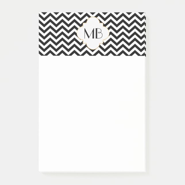 Svart och vit Chevron Monogram Notisblock Post-it Block (Framsida)