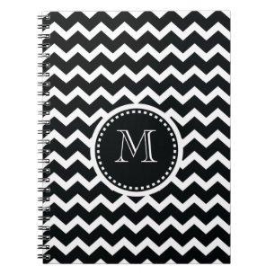Svart och vit chevron sicksack retro elegans anteckningsbok med spiral