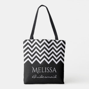Svart och vit chevron zig zag rand-bridesmaskar tygkasse