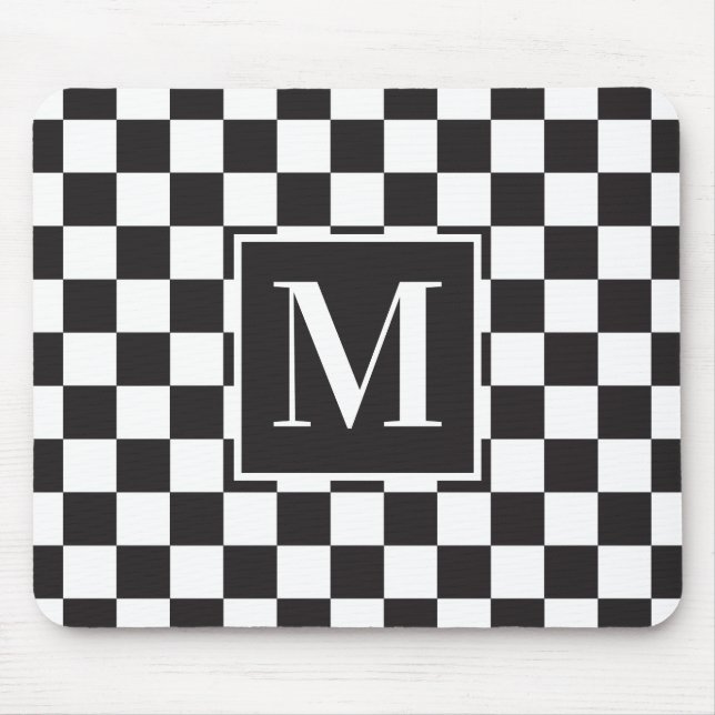 Svart och vit Chic Checkerboard Monogram Musmatta (Framsidan)