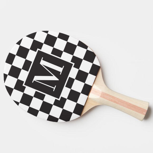 Svart och vit Chic Checkerboard Monogram Pingisracket (Baksidan )