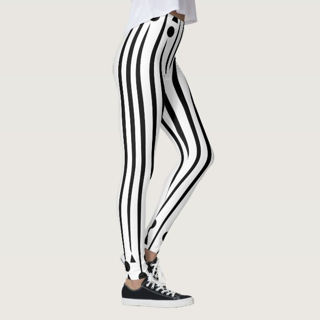 Svart och vit cirkel triangel randigt mönster leggings (Höger)