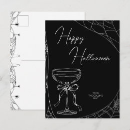 Svart och vit cocktailbåge vuxen god halloween helg vykort