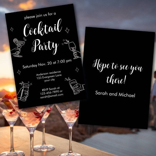 Svart Och Vit Cocktailfest Minimalistisk Inbjudan (Skapare uppladdad)