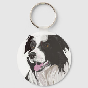 Svart och vit Collie med bruna ögon Nyckelring