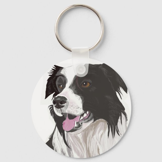 Svart och vit Collie med bruna ögon Nyckelring (Framsida)