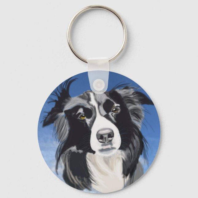 Svart och vit collie   nyckelring (Framsida)