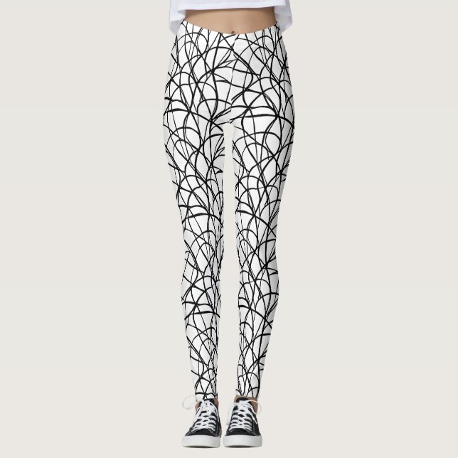 Svart och vit Contemporary Line Art Leggings (Framsida)