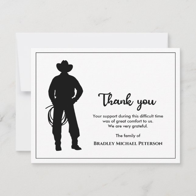 Svart och vit Coola Cowboy Lasso Memorial Funeral Tack Kort (Framsida)