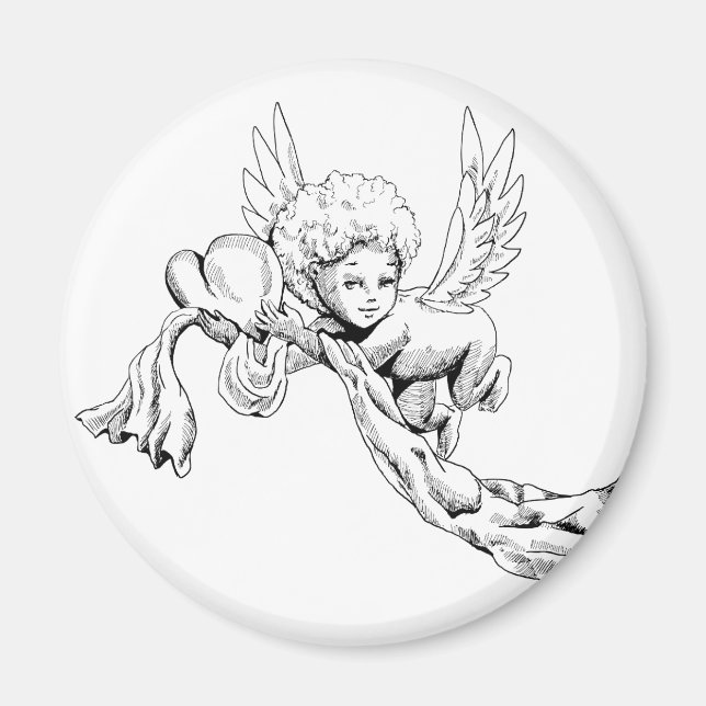 Svart och vit Cute Angel med hjärta Magnet (Framsidan)