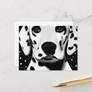 Svart och vit Cute Retro Dalmatian Puppy Vykort