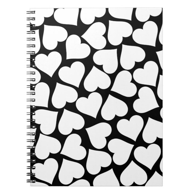 Svart och vit Cute Simple Heart Mönster Anteckningsbok (Framsidan)