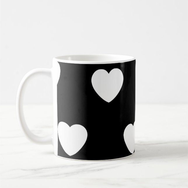 Svart och vit Cute Simple Heart Mönster Kaffemugg (Vänster)