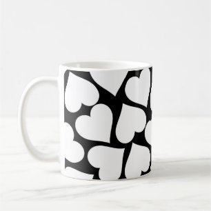 Svart och vit Cute Simple Heart Mönster Kaffemugg