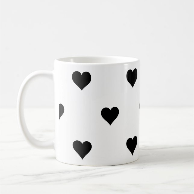 Svart och vit Cute Simple Heart Mönster Kaffemugg (Vänster)