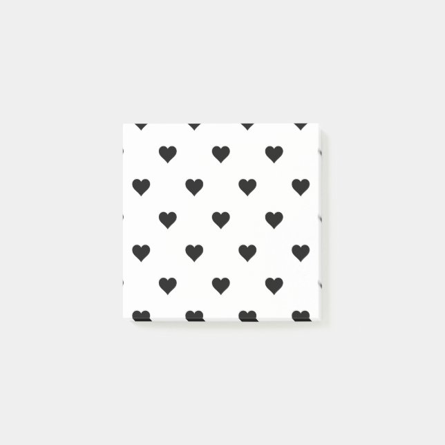 Svart och vit Cute Simple Heart Mönster Post-it Block (Framsida)