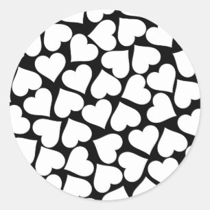 Svart och vit Cute Simple Heart Mönster Runt Klistermärke