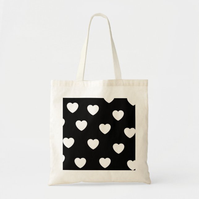 Svart och vit Cute Simple Heart Mönster Tygkasse (Framsidan)