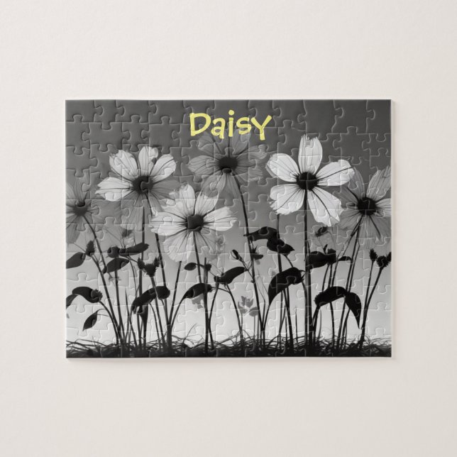 Svart och vit Daisy Flower Dreamscape Pussel (Horisontell)