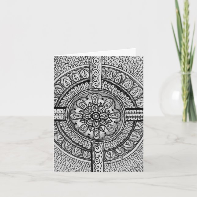 Svart och vit Damask Indian Mandala Tack Kort (Framsida)