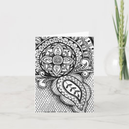 Svart och vit Damask Indian Mandala Tack Kort