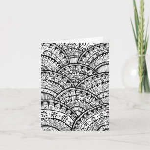 Svart och vit Damask Indian Mandala Tack Kort
