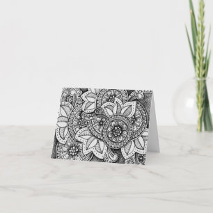 Svart och Vit Damask Indisk Mandala Tack Kort