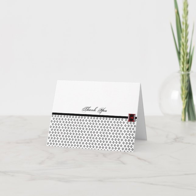 Svart och vit Damask med Ruby Tack Kort (Framsida)