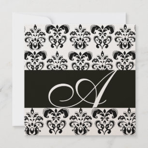 SVART OCH VIT DAMASK MONOGRAM Chanpagne metallisk Inbjudningar