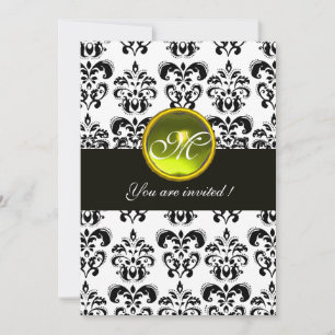 SVART OCH VIT DAMASK MONOGRAM, gul topas Inbjudningar