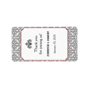 Svart och vit Damask Red Bröllop Lip Balm-etikett Adressetikett