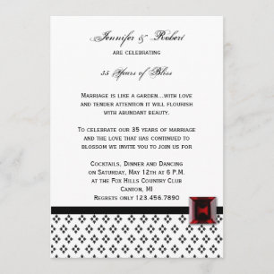 Svart och vit Damask Ruby-jubileum Inbjudningar