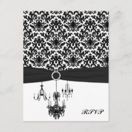 Svart och vit damaskus med ljuskronor svarsbrevsko OSA kort