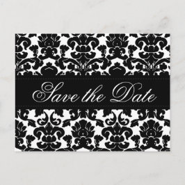 Svart och vit damaskus "Save the Date"-kort Meddelande Vykort