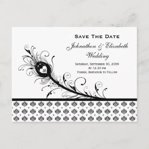 Svart och vit damast bröllop Save The Date Meddelande Vykort