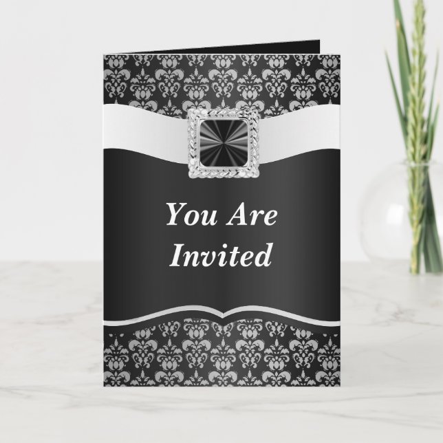 Svart och vit damm inbjudan (Framsida)