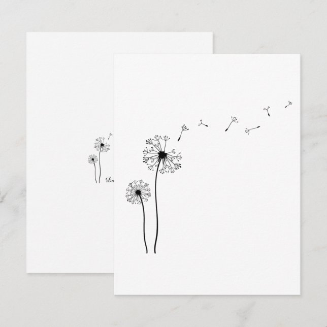 Svart och vit dandelion Blowing i Vinden Anteckningskort (Fram/baksida)
