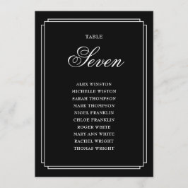 Svart och vit deco-bord nummer sittplatser inbjudningar