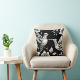 Svart och vit design för Cute Hummingbird Kudde