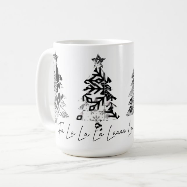 svart och vit design julgranar kaffemugg (Framsida vänster)